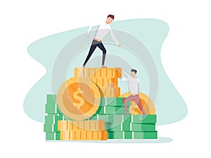 Pay rise business vector concept. Career ladder climbing, salary increase symbol with businessman climbing.