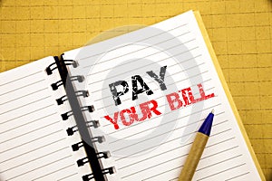 Pay Your Bill. Business concept for Payment for Goverment written on notepad with copy space on old wood wooden background with pe