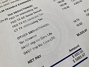 Paycheck financial deduction detail