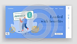 Paycheck Salary and Payroll Payment Website Landing Page. Employee Get Earning with Banking Cheque
