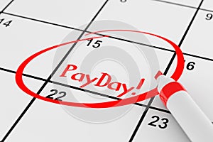 Payday Concept. Calendar with Red Marker and remind Payday Sign photo
