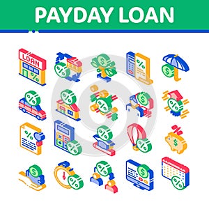 Payday Loan Isometric Elements Icons Set Vector