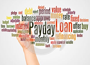 Payday Loan word cloud and hand with marker concept