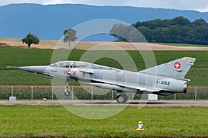 Former Swiss Air Force Dassault Mirage III fighter aircraft J-2012 HB-RDF