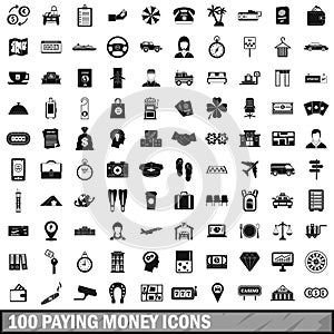 100 paying money icons set, simple style