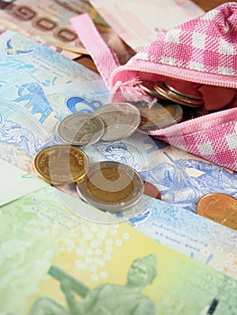 Paying Money with Purse on Banknotes