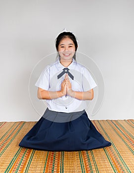 Paying Obeisance of High School Asian Thai Student