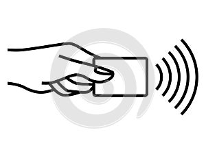 Payment by Bank card. Contactless payment, credit card. Vector icon of wireless NFC and contactless PayPass technology. Vector