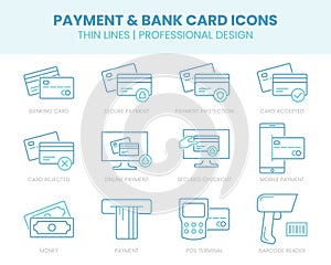 Payment and Banking Card Related Line Icons Set