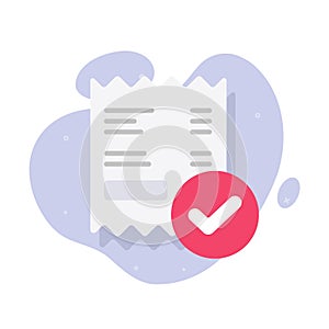 Payment bill completed icon vector or paid done order receipt invoice graphic illustration flat, confirm or valid verified money