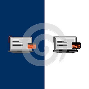 Payment, Business, Computer, Credit Card, Online Payment  Icons. Flat and Line Filled Icon Set Vector Blue Background