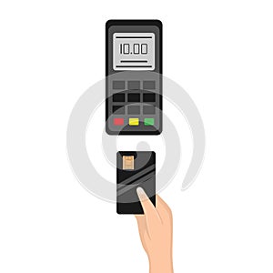 Payment by card via POS terminal. Isolated Vector Illustration
