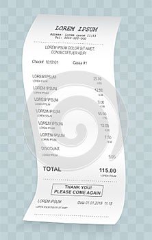 Payment check isometric. Buying financial invoice bill purchasing calculate pay vector isolated