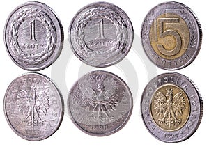 Payment coins used in Poland shown in close-up