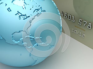 Payment concept. Credit card with a world map