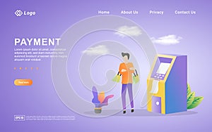 Payment concept design, people shop online and pay bills. Online payment with ATM. Suitable for web landing page, marketing