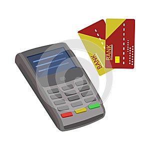 Payment by credit card using POS terminal. vector illustration