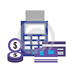 Payment dataphone bank cards and dollar coins