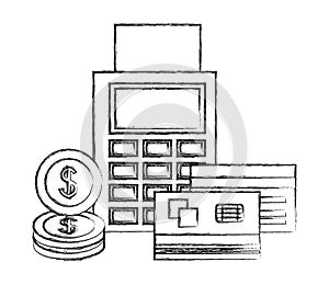 payment dataphone bank cards and dollar coins