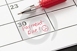 Payment due concept on calendar