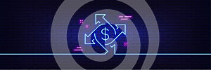 Payment exchange line icon. Dollar sign. Neon light glow effect. Vector