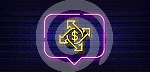 Payment exchange line icon. Dollar sign. Neon light speech bubble. Vector