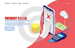 Payment failed vector website landing page design template