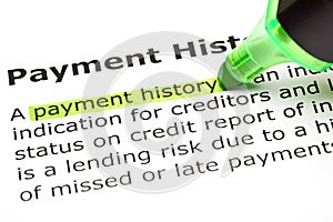 'Payment history' highlighted in green