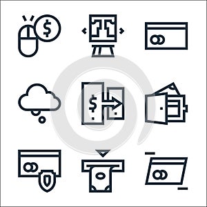 Payment line icons. linear set. quality vector line set such as cit card, atm, secure payment, wallet, money transfer, cloud, cit