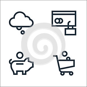 Payment line icons. linear set. quality vector line set such as shopping cart, piggy bank, secure payment