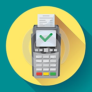 Payment machine and credit card terminal icon in flat style.