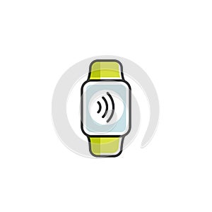 Payment made through watch. NFC payments in a flat style. Pay or making a purchase contactless or wireless manner