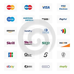 Payment method logos on a white background