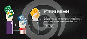 Payment methods concept banner for internet