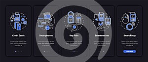 Payment methods night mode onboarding mobile app screen