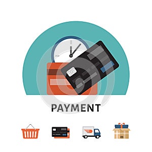 Payment. Online shopping concept. Shopping icons. Flat style, vector illustration.