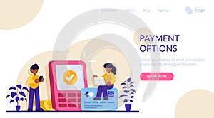 Payment options concept. Financial transactions, money operations. cash and cashless, contactless payment. Credit card