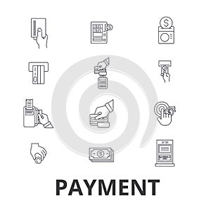 Payment, pay, money, credit card, online bill, salary, shop, invoice line icons. Editable strokes. Flat design vector