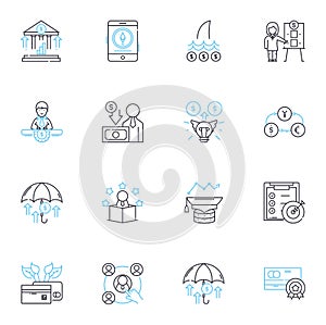 Payment proceeds linear icons set. Transactions, Remittance, Disbursement, Remuneration, Compensation, Reimbursement