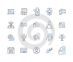 Payment processing line icons collection. Transaction, Authorization, Settlement, Gateway, Encryption, Fraud, Chargeback