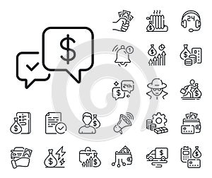 Payment receive line icon. Dollar exchange sign. Cash money, loan and mortgage. Vector