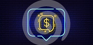 Payment received line icon. Dollar sign. Neon light speech bubble. Vector