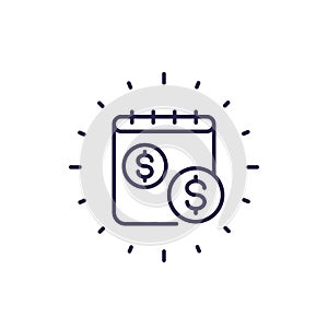 payment schedule line icon on white, vector