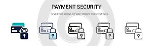 Payment security icon in filled, thin line, outline and stroke style. Vector illustration of two colored and black payment