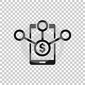 Payment services icon in flat style. Money send vector illustration on white isolated background. Smartphone transaction business