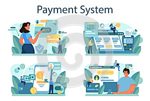 Payment system concept set. Website payment system by credit card.