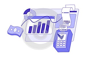 Payment Terminal with Cheque and Screen with Chart as Financial Accounting and Summary Vector Illustration