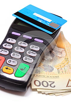 Payment terminal with contactless credit card and money