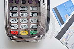 Payment terminal and credit card as background