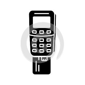 Payment Terminal with Credit Card E business Concept Silhouette Icon. Ecommerce Finance Transaction for Pay Glyph